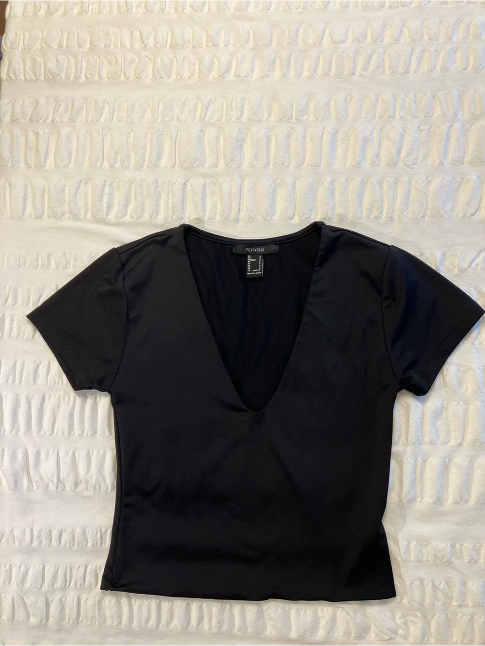 Forever 21 Black Deep V-Neck Short Sleeve Top